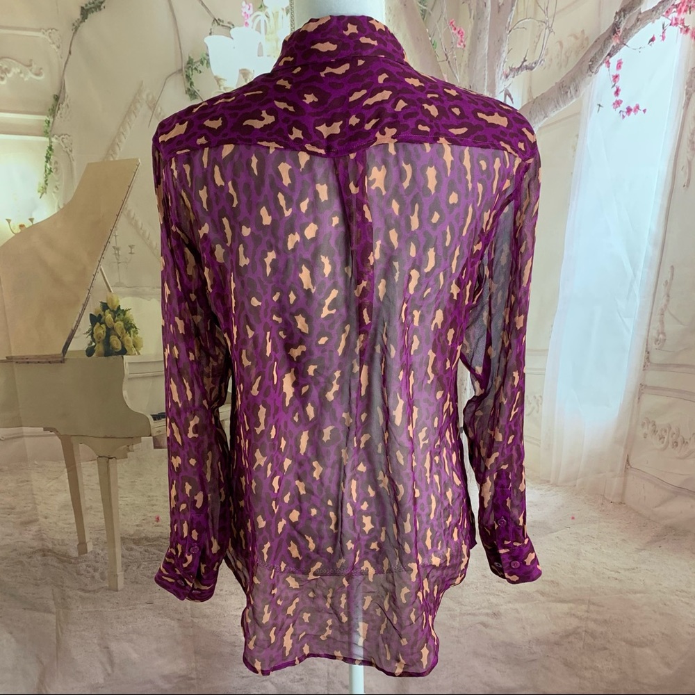 Equipment Sheer Pink Leopard Animal Button down - Picture 10 of 14